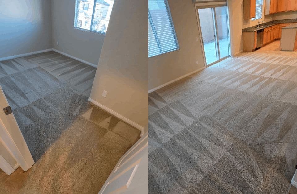 Entry and staircase carpet cleaned in a two-storey home
