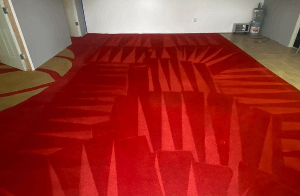Bright red carpet cleaned and groomed