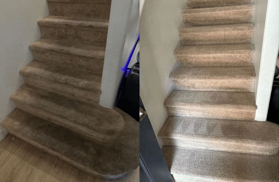 Carpeted staircase cleaned by hand tool in North Las Vegas