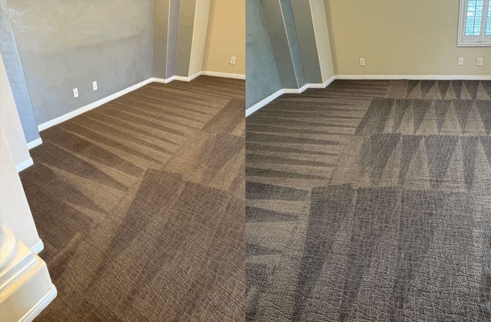 Brown carpet in a North Las Vegas home after cleaning, shown from two angles